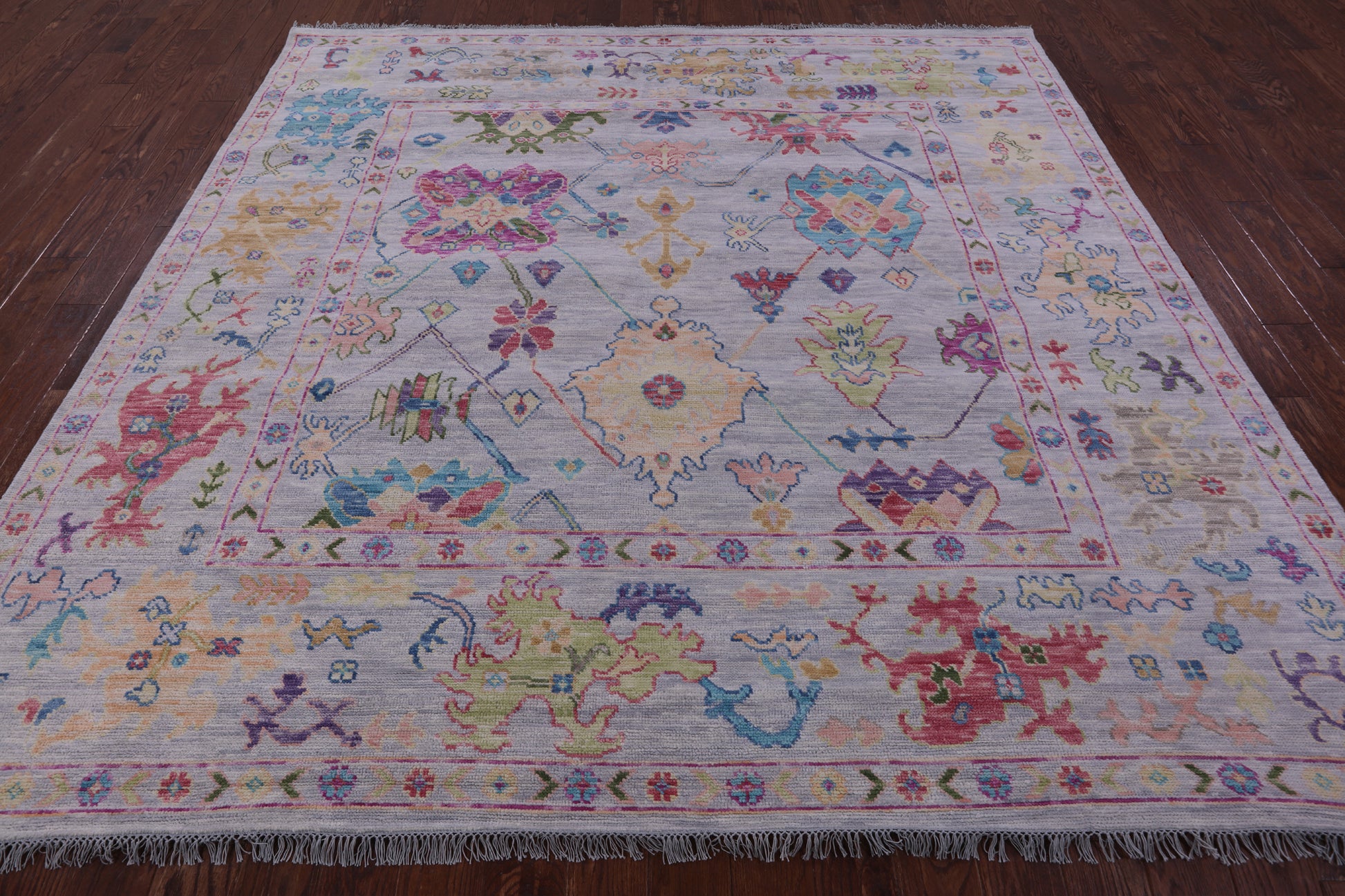 Grey Square Turkish Oushak Handmade Wool Rug - 9' 1" X 9' 1" - Golden Nile