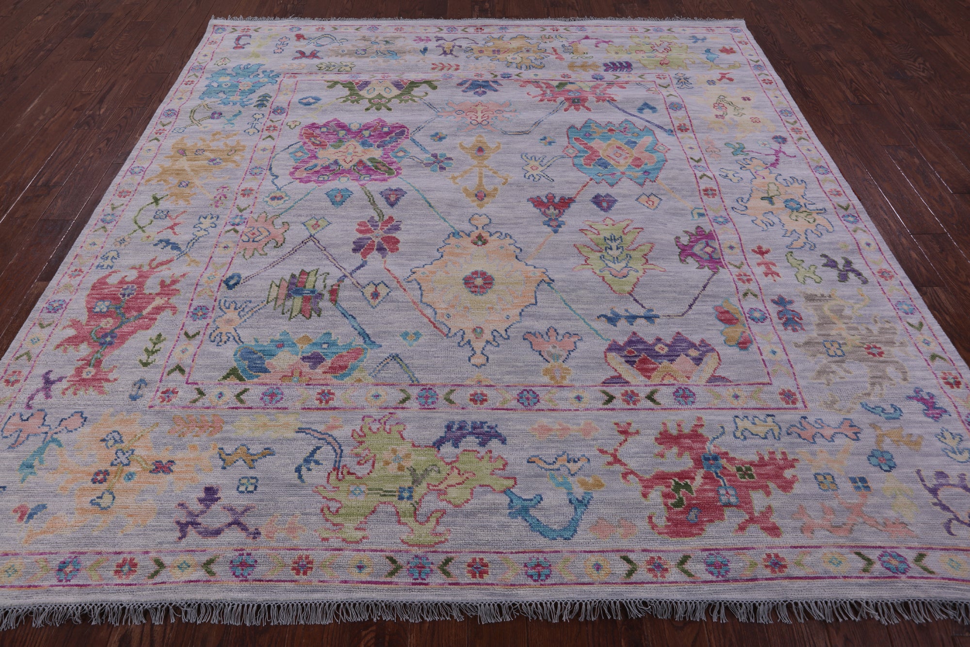 Grey Square Turkish Oushak Handmade Wool Rug - 9' 1" X 9' 1" - Golden Nile