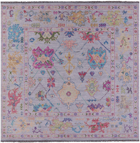 Grey Square Turkish Oushak Handmade Wool Rug - 9' 1" X 9' 1" - Golden Nile