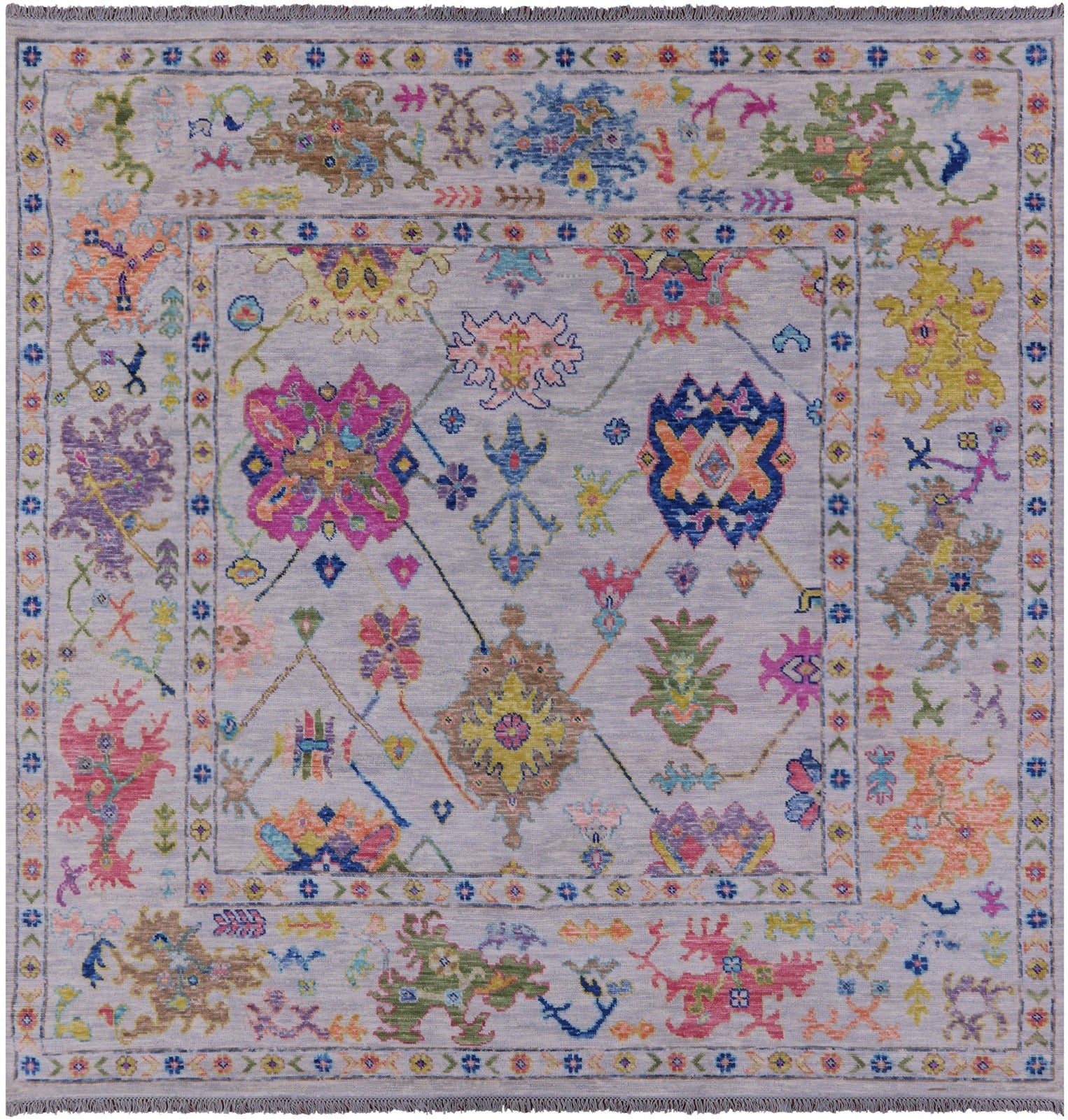 Grey Square Turkish Oushak Hand Knotted Wool Rug - 9' 0" X 9' 0" - Golden Nile