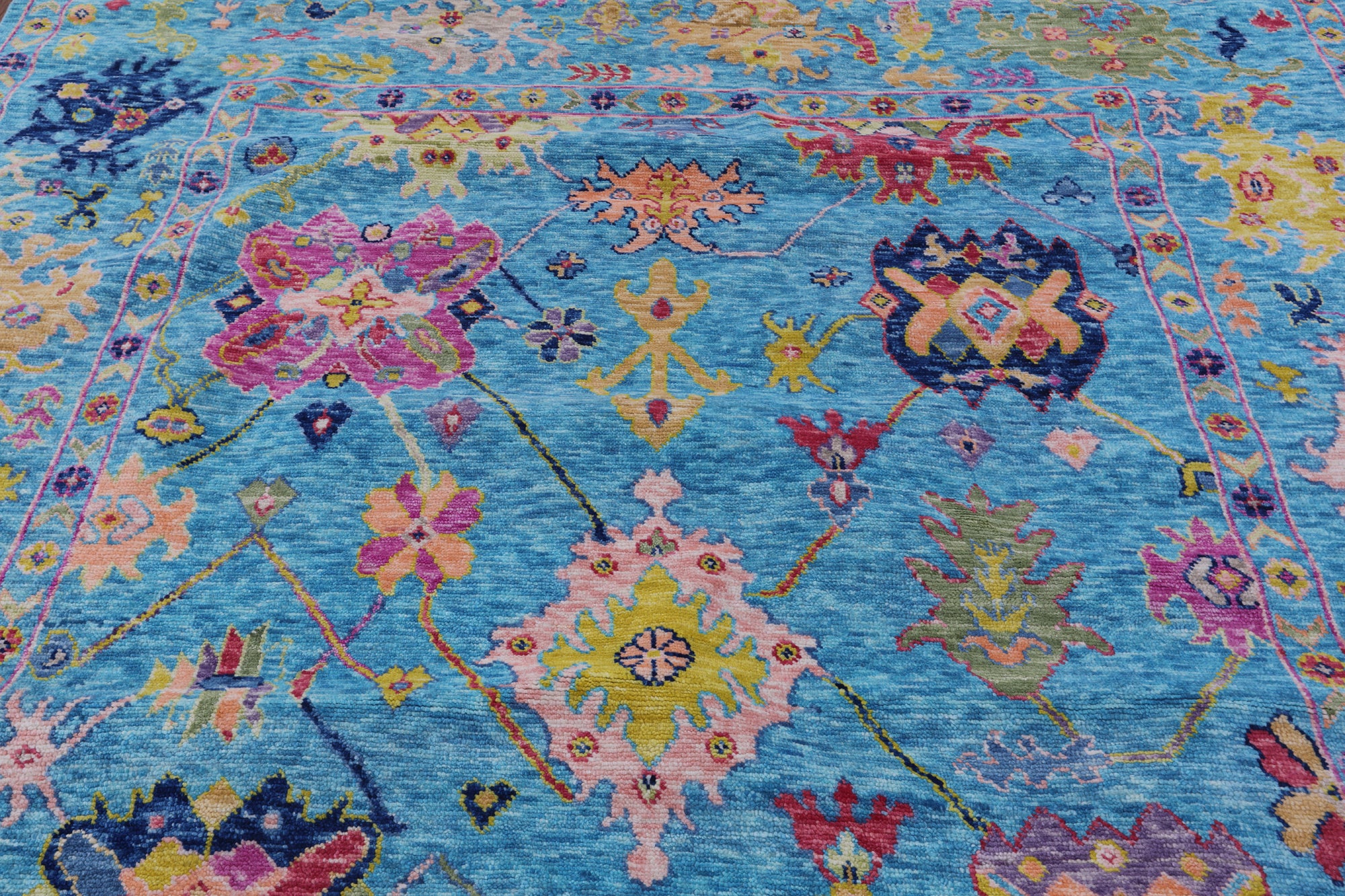 Blue Square Turkish Oushak Handmade Wool Rug - 9' 0" X 9' 1" - Golden Nile