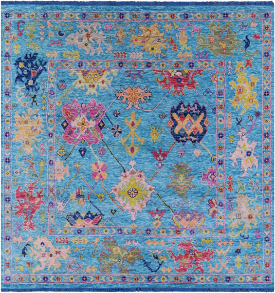 Blue Square Turkish Oushak Handmade Wool Rug - 9' 0" X 9' 1" - Golden Nile