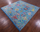 Blue Square Turkish Oushak Handmade Wool Rug - 9' 0" X 9' 1" - Golden Nile