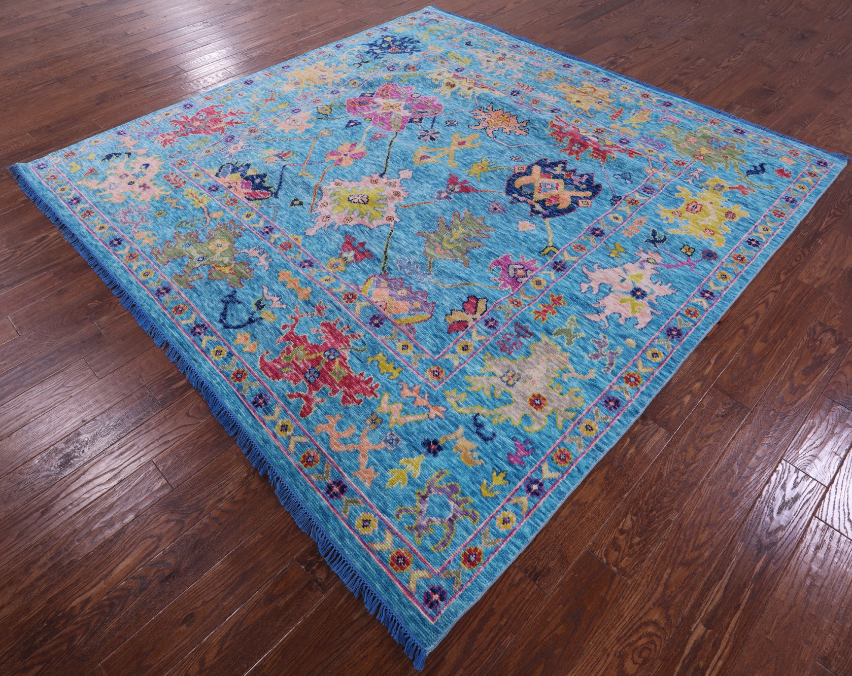 Blue Square Turkish Oushak Handmade Wool Rug - 9' 0" X 9' 1" - Golden Nile
