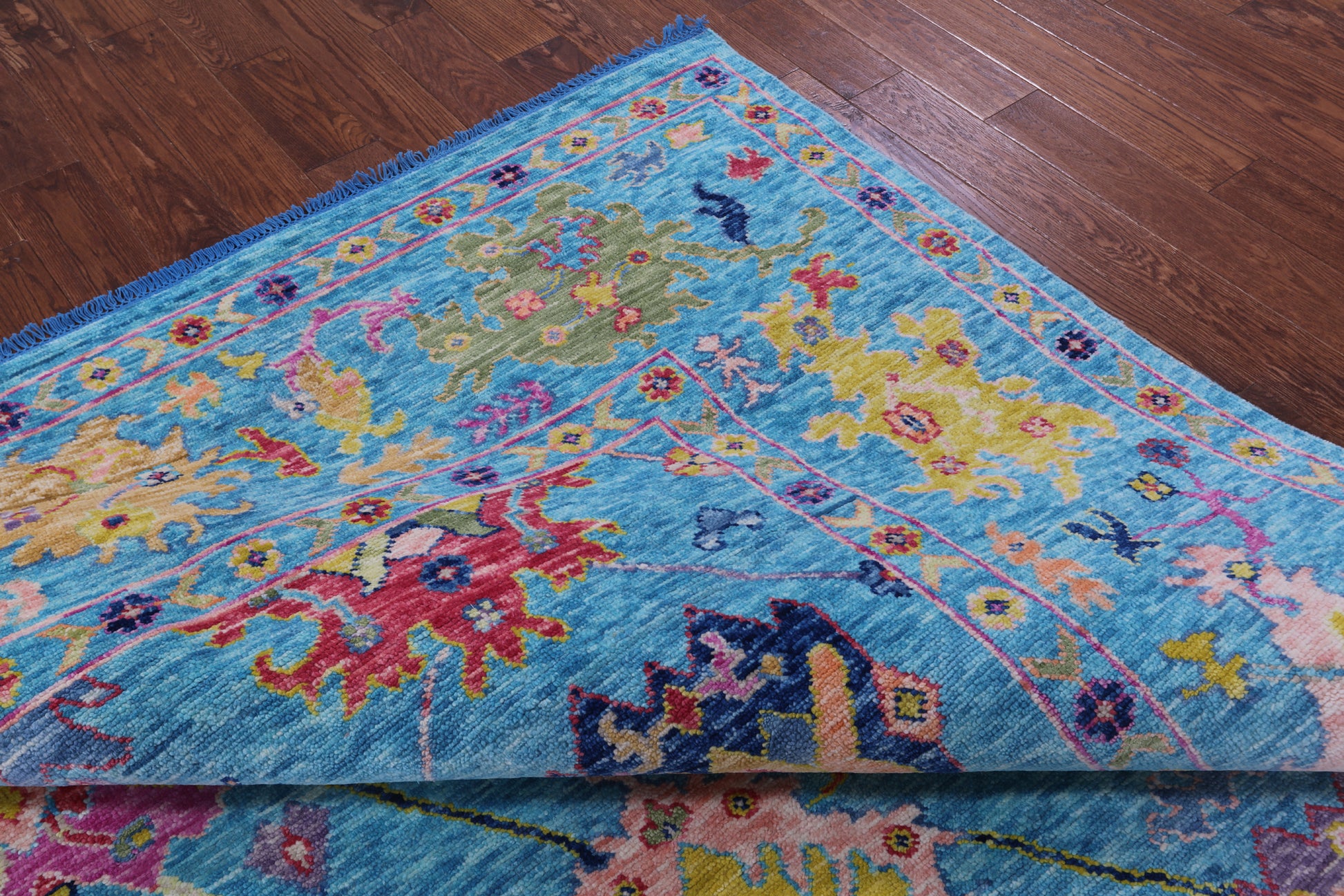 Blue Square Turkish Oushak Handmade Wool Rug - 9' 0" X 9' 1" - Golden Nile