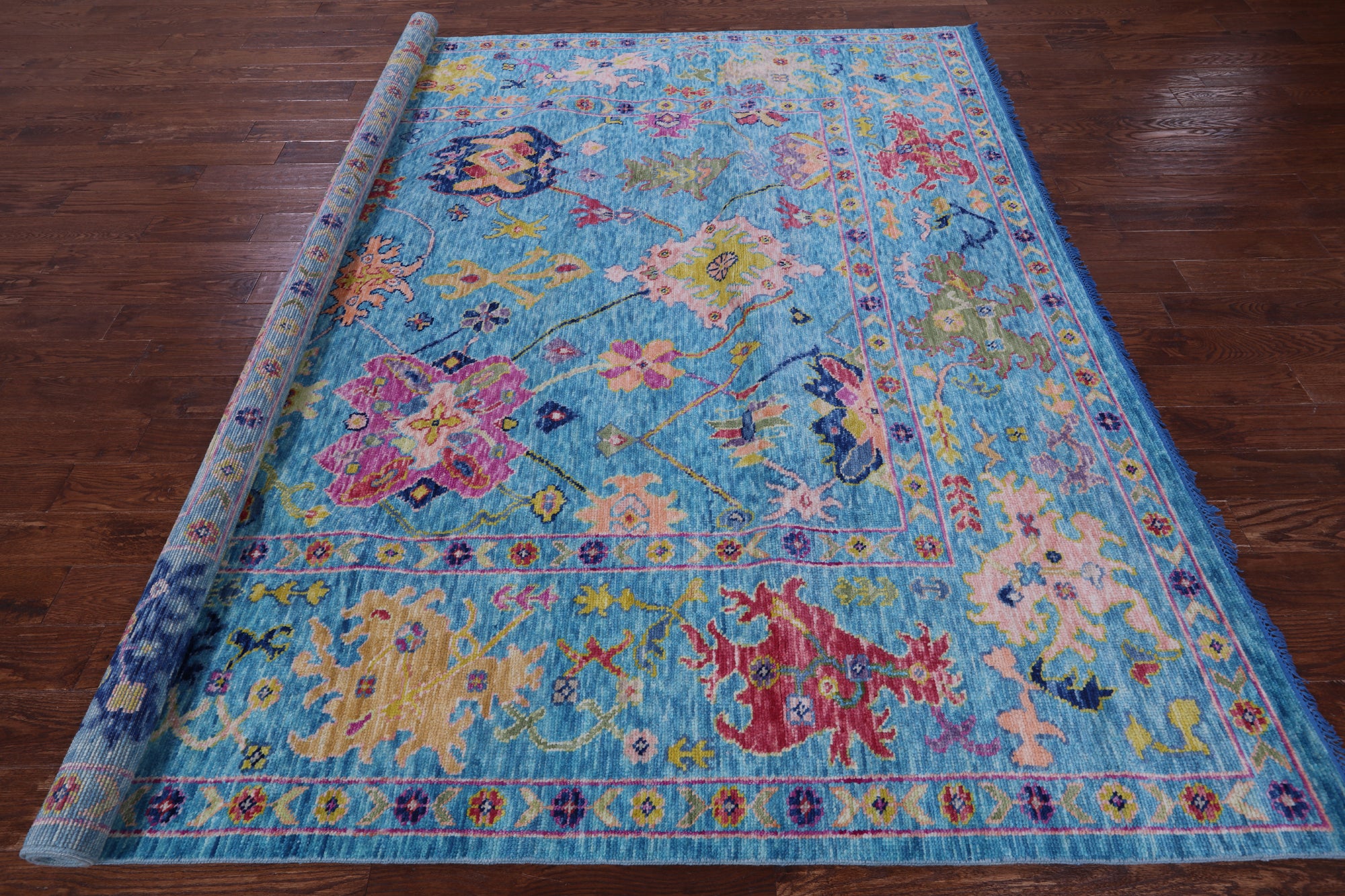 Blue Square Turkish Oushak Handmade Wool Rug - 9' 0" X 9' 1" - Golden Nile