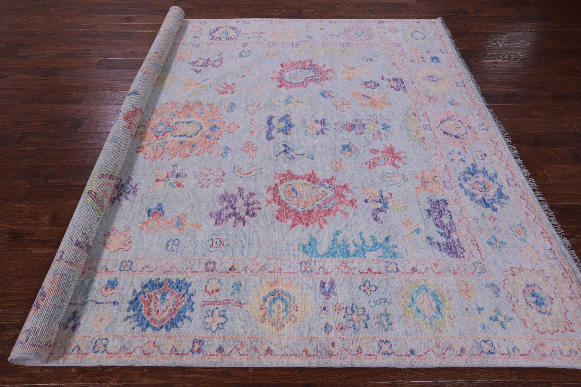 Light Blue Turkish Oushak Hand Knotted Wool Rug - 8' 5" X 10' 0" - Golden Nile