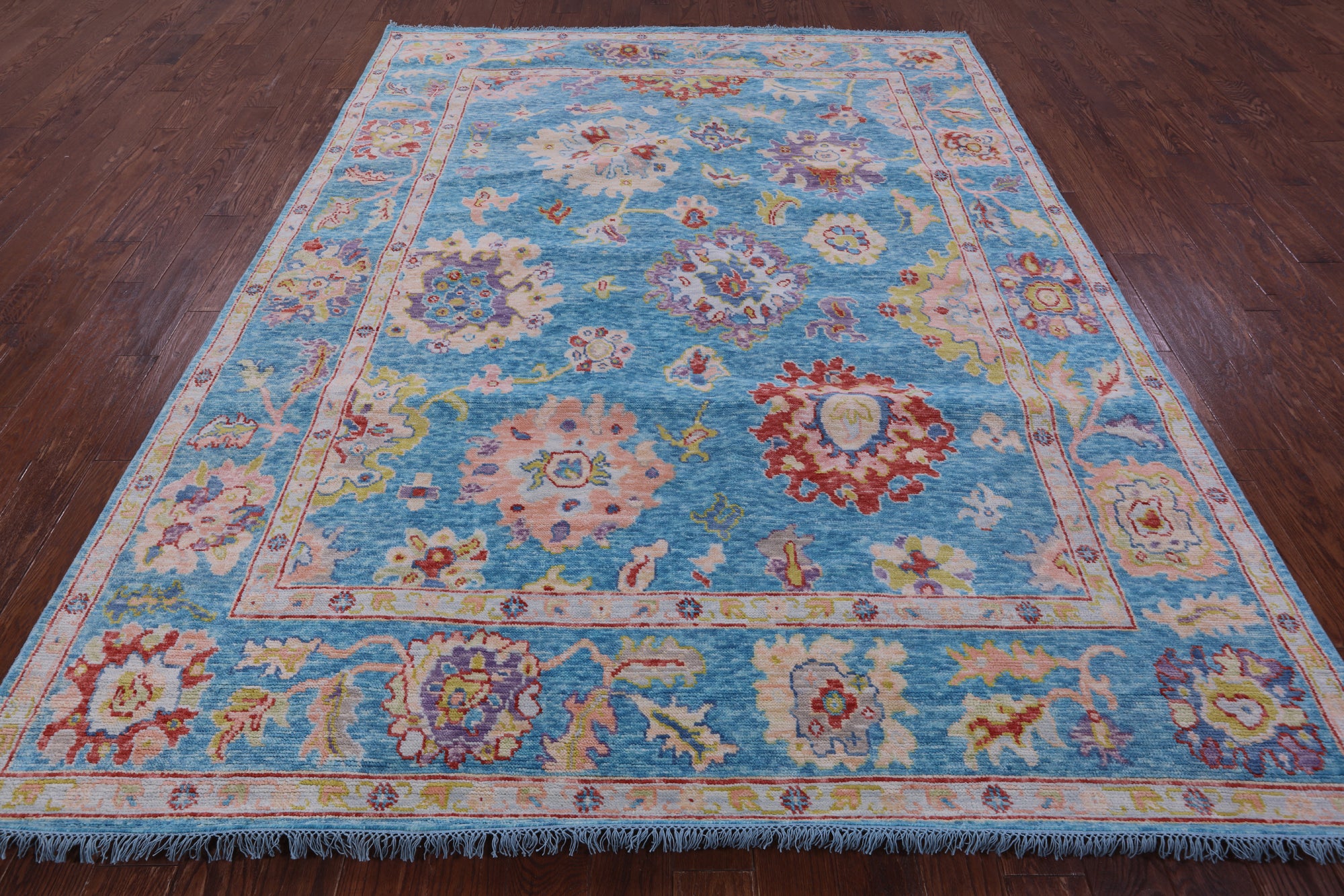 Blue Turkish Oushak Hand Knotted Wool Rug - 7' 11" X 10' 3" - Golden Nile