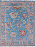 Blue Turkish Oushak Hand Knotted Wool Rug - 7' 11" X 10' 3" - Golden Nile