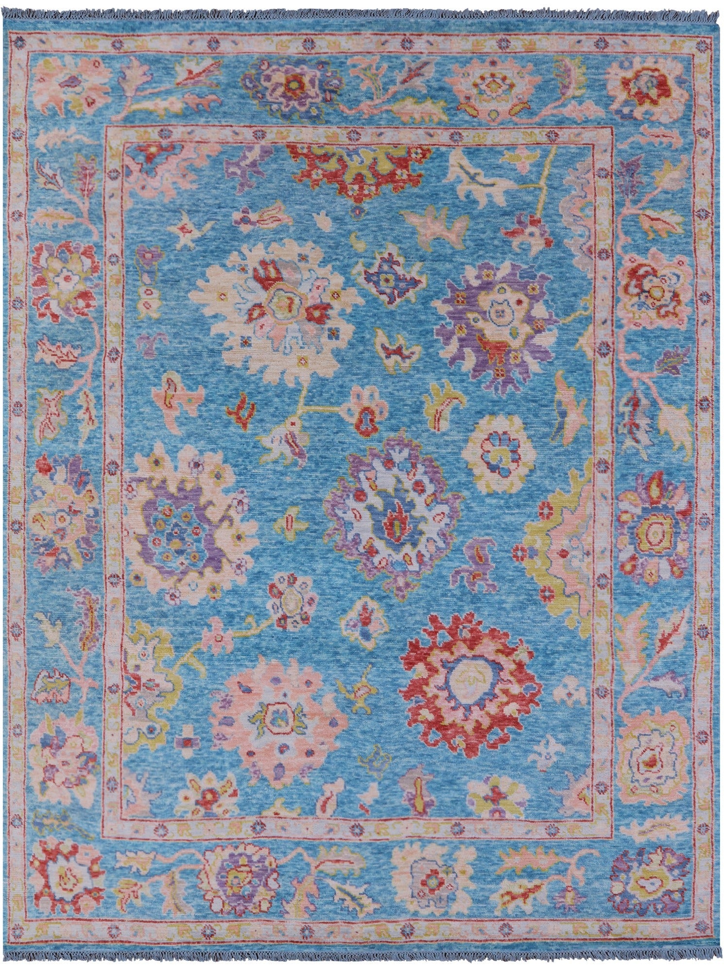 Blue Turkish Oushak Hand Knotted Wool Rug - 7' 11" X 10' 3" - Golden Nile