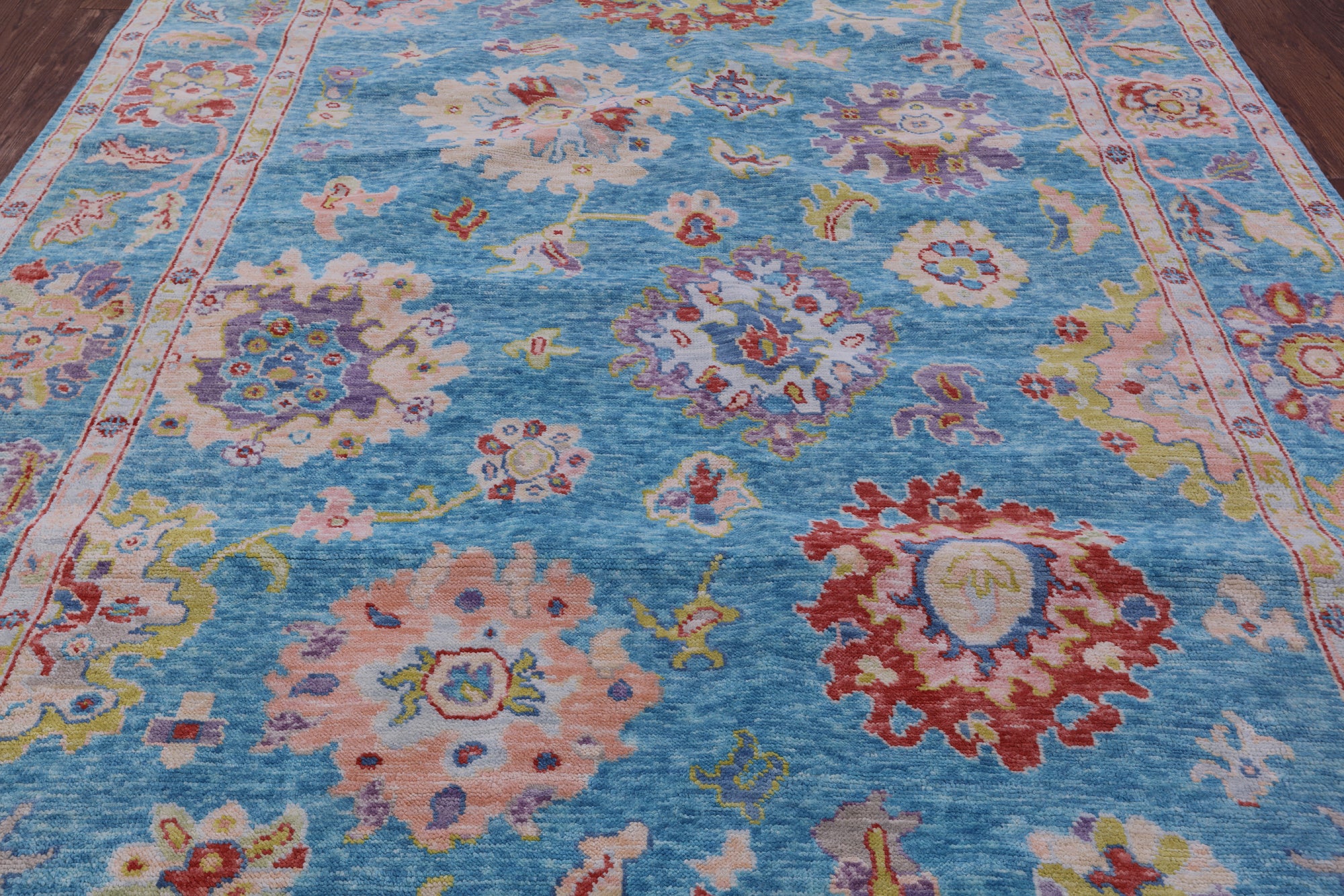 Blue Turkish Oushak Hand Knotted Wool Rug - 7' 11" X 10' 3" - Golden Nile