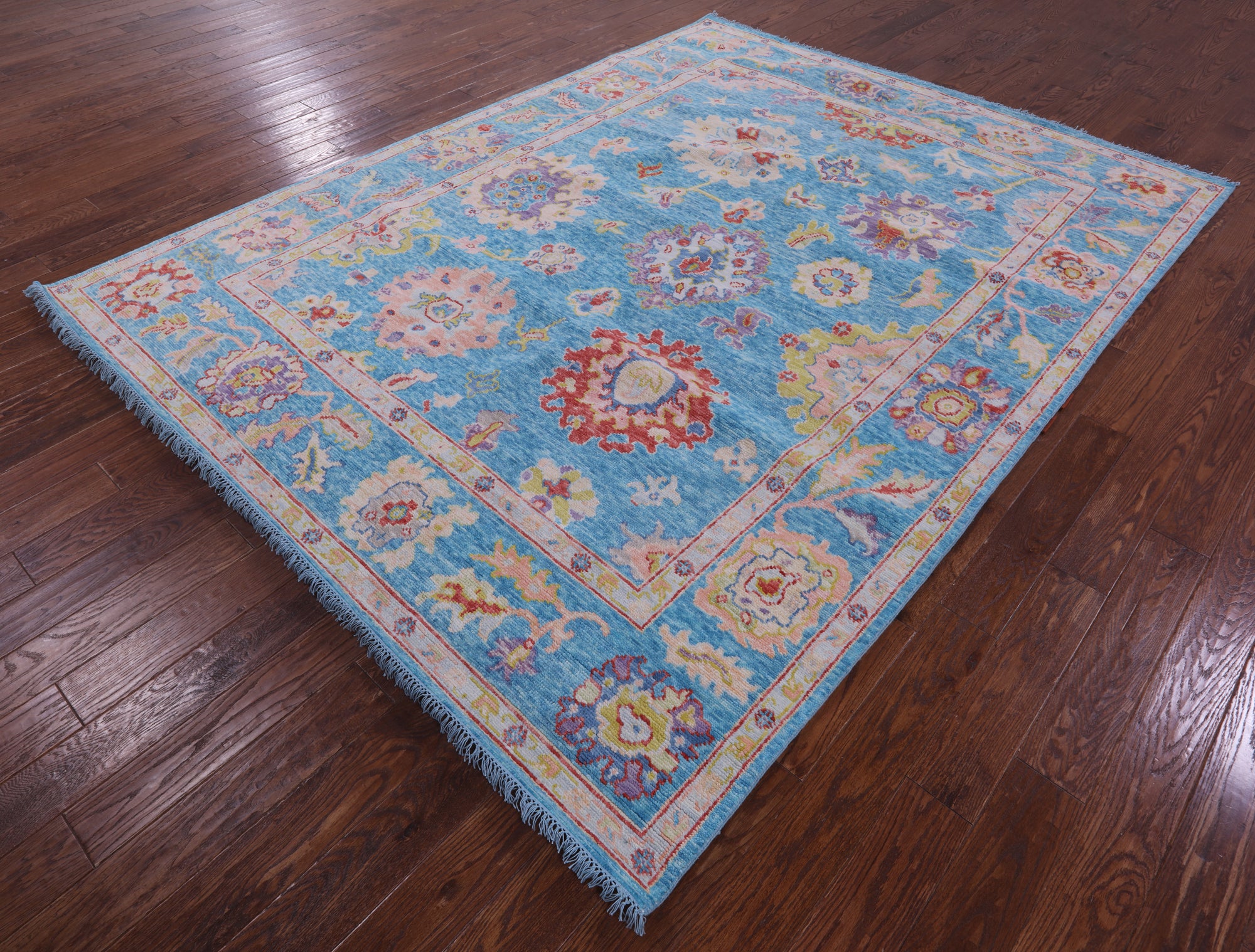 Blue Turkish Oushak Hand Knotted Wool Rug - 7' 11" X 10' 3" - Golden Nile