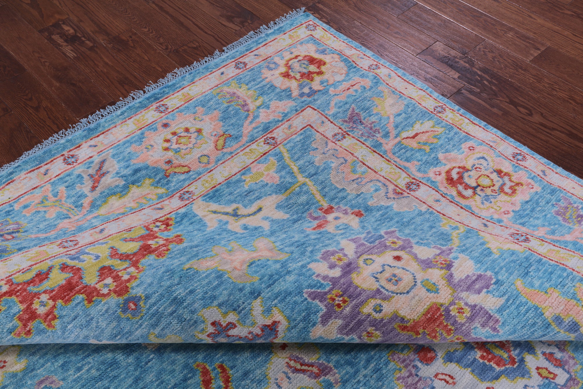 Blue Turkish Oushak Hand Knotted Wool Rug - 7' 11" X 10' 3" - Golden Nile