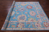Blue Turkish Oushak Hand Knotted Wool Rug - 7' 11" X 10' 3" - Golden Nile