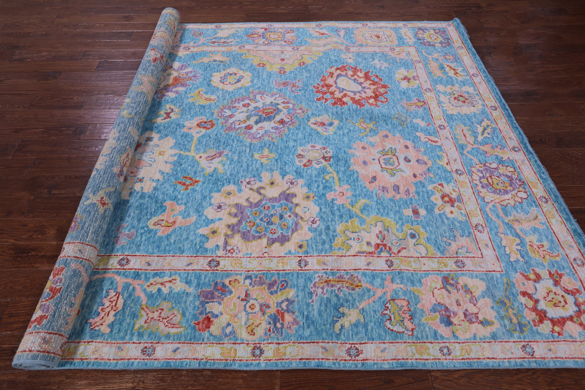 Blue Turkish Oushak Hand Knotted Wool Rug - 7' 11" X 10' 3" - Golden Nile