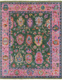 Green Turkish Oushak Hand Knotted Wool Rug - 8' 0" X 9' 9" - Golden Nile
