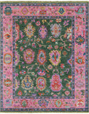 Green Turkish Oushak Hand Knotted Wool Rug - 8' 0" X 9' 9" - Golden Nile