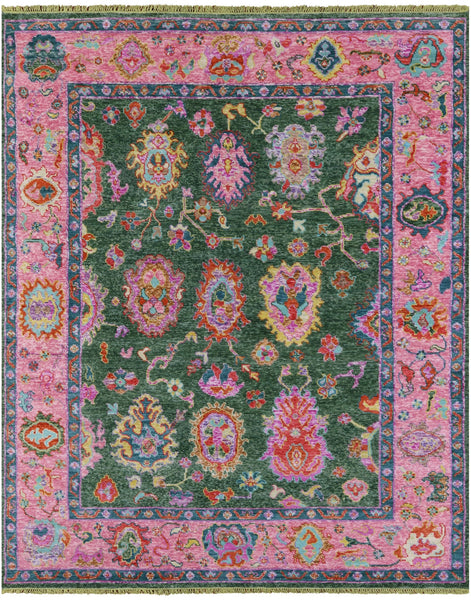 Green Turkish Oushak Hand Knotted Wool Rug - 8' 0" X 9' 9" - Golden Nile