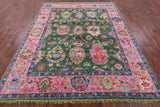 Green Turkish Oushak Hand Knotted Wool Rug - 8' 0" X 9' 9" - Golden Nile