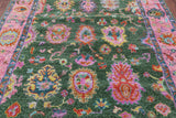 Green Turkish Oushak Hand Knotted Wool Rug - 8' 0" X 9' 9" - Golden Nile