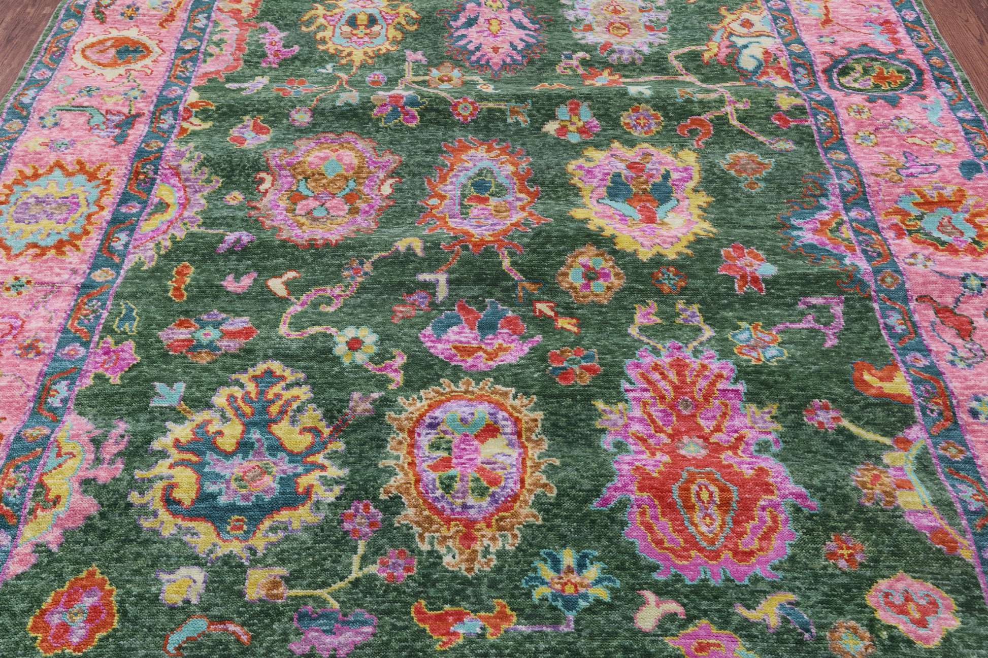 Green Turkish Oushak Hand Knotted Wool Rug - 8' 0" X 9' 9" - Golden Nile