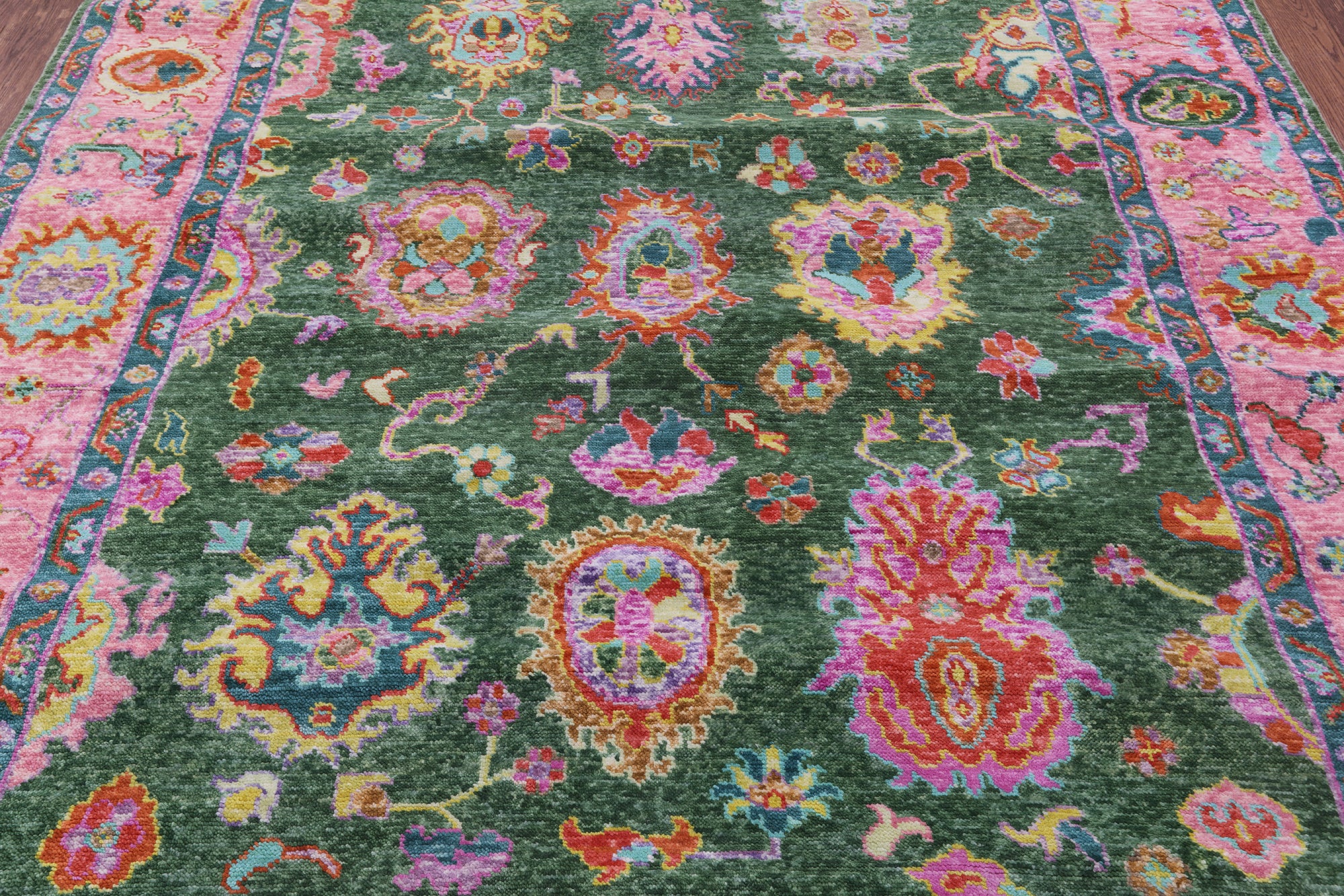 Green Turkish Oushak Hand Knotted Wool Rug - 8' 0" X 9' 9" - Golden Nile