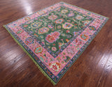 Green Turkish Oushak Hand Knotted Wool Rug - 8' 0" X 9' 9" - Golden Nile