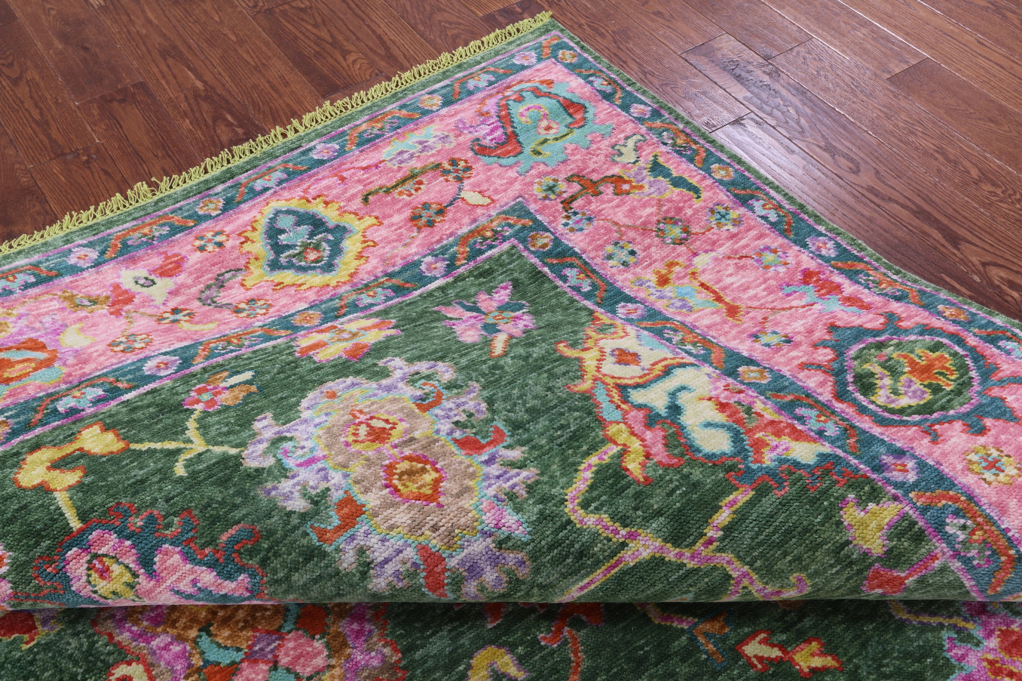 Green Turkish Oushak Hand Knotted Wool Rug - 8' 0" X 9' 9" - Golden Nile