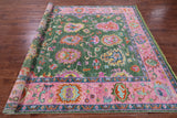 Green Turkish Oushak Hand Knotted Wool Rug - 8' 0" X 9' 9" - Golden Nile