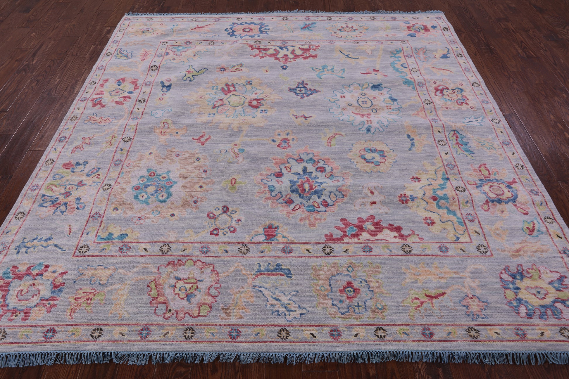 Grey Square Turkish Oushak Hand Knotted Wool Rug - 8' 1" X 8' 2" - Golden Nile