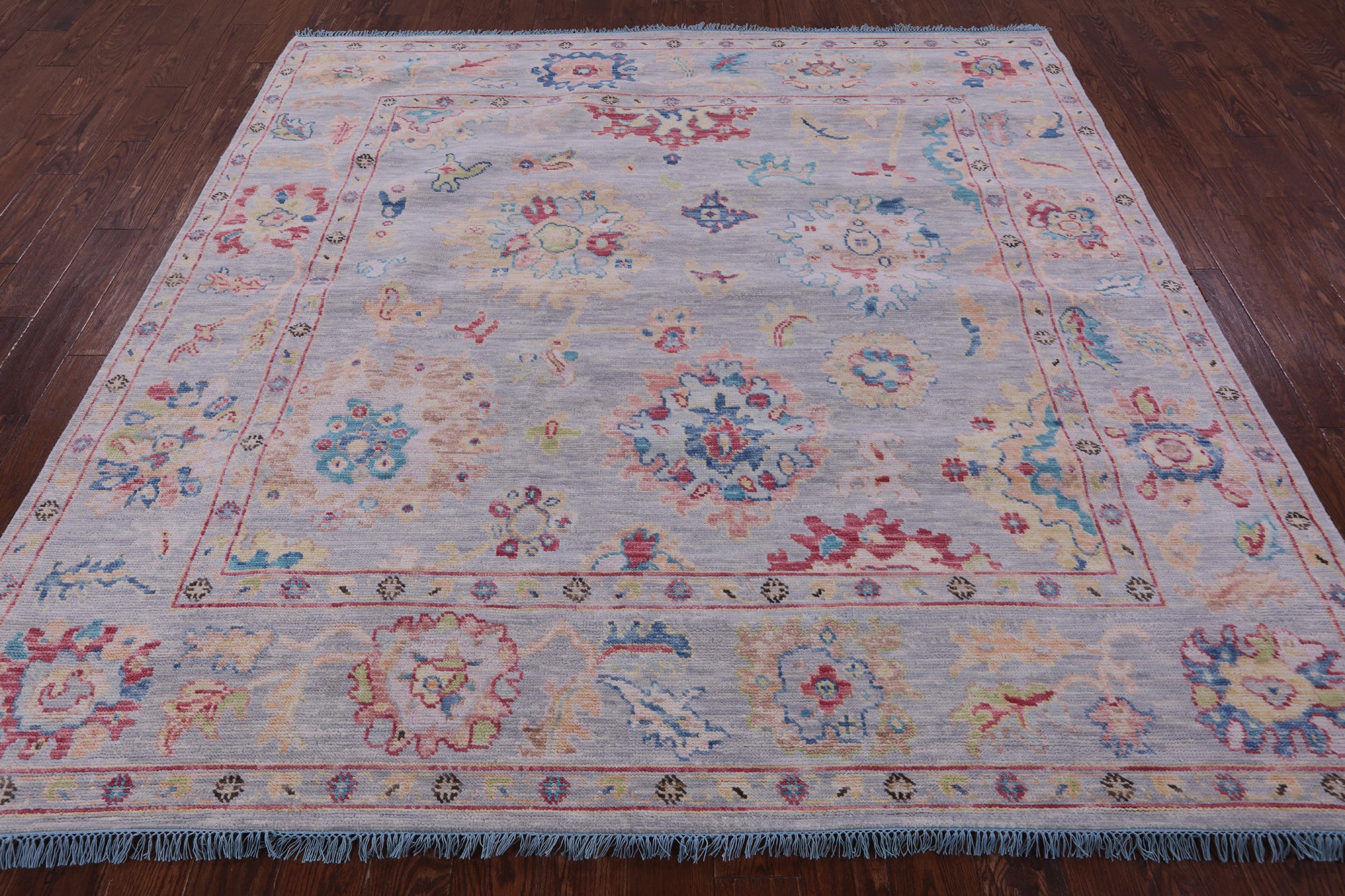 Grey Square Turkish Oushak Hand Knotted Wool Rug - 8' 1" X 8' 2" - Golden Nile