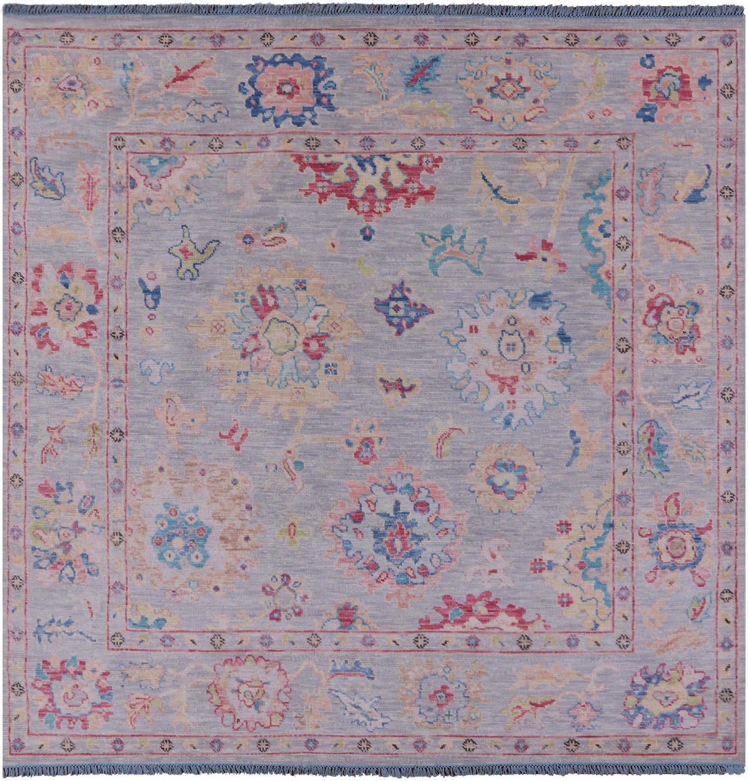 Grey Square Turkish Oushak Hand Knotted Wool Rug - 8' 1" X 8' 2" - Golden Nile