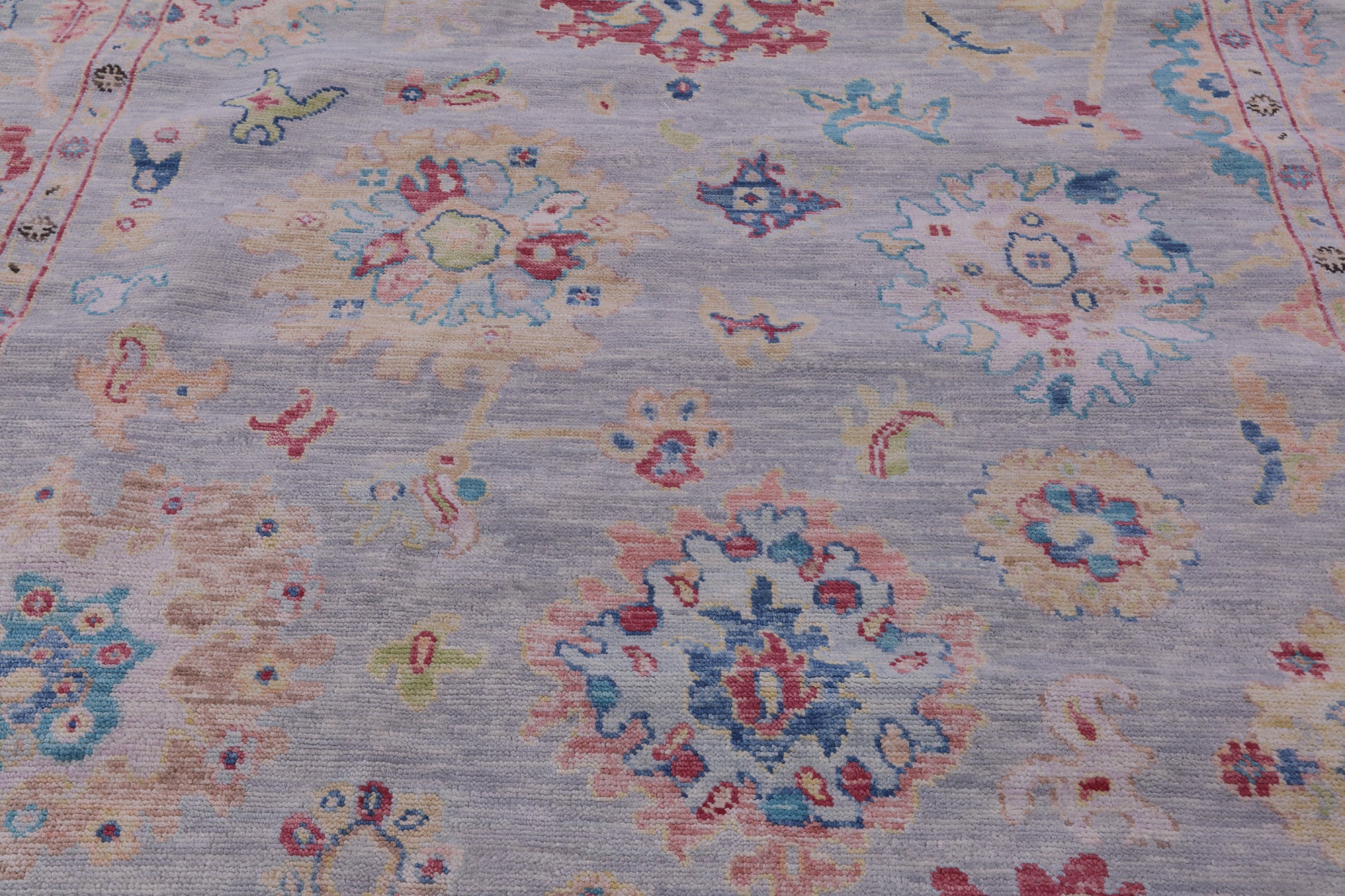 Grey Square Turkish Oushak Hand Knotted Wool Rug - 8' 1" X 8' 2" - Golden Nile