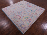 Grey Square Turkish Oushak Hand Knotted Wool Rug - 8' 1" X 8' 2" - Golden Nile