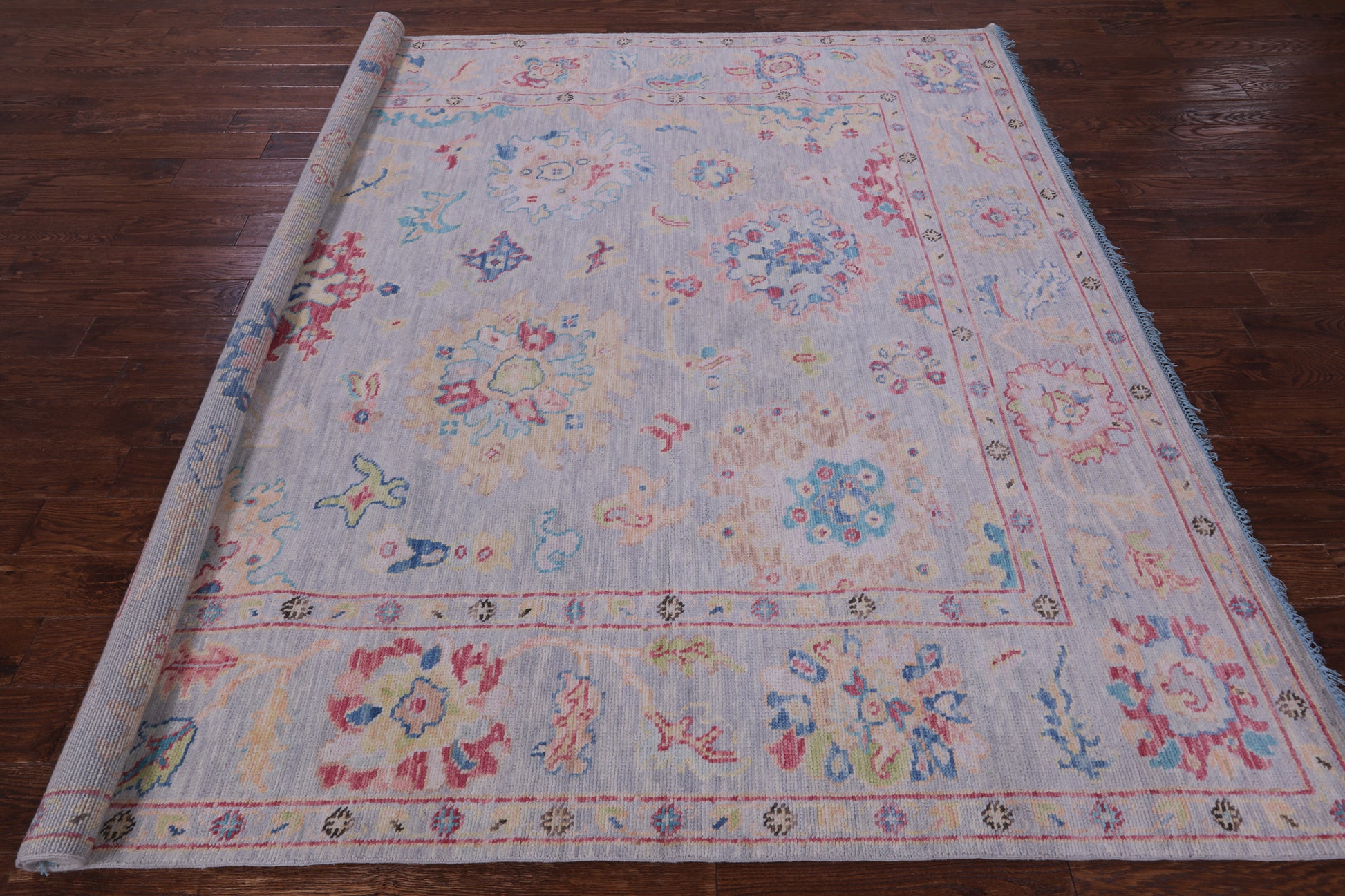 Grey Square Turkish Oushak Hand Knotted Wool Rug - 8' 1" X 8' 2" - Golden Nile