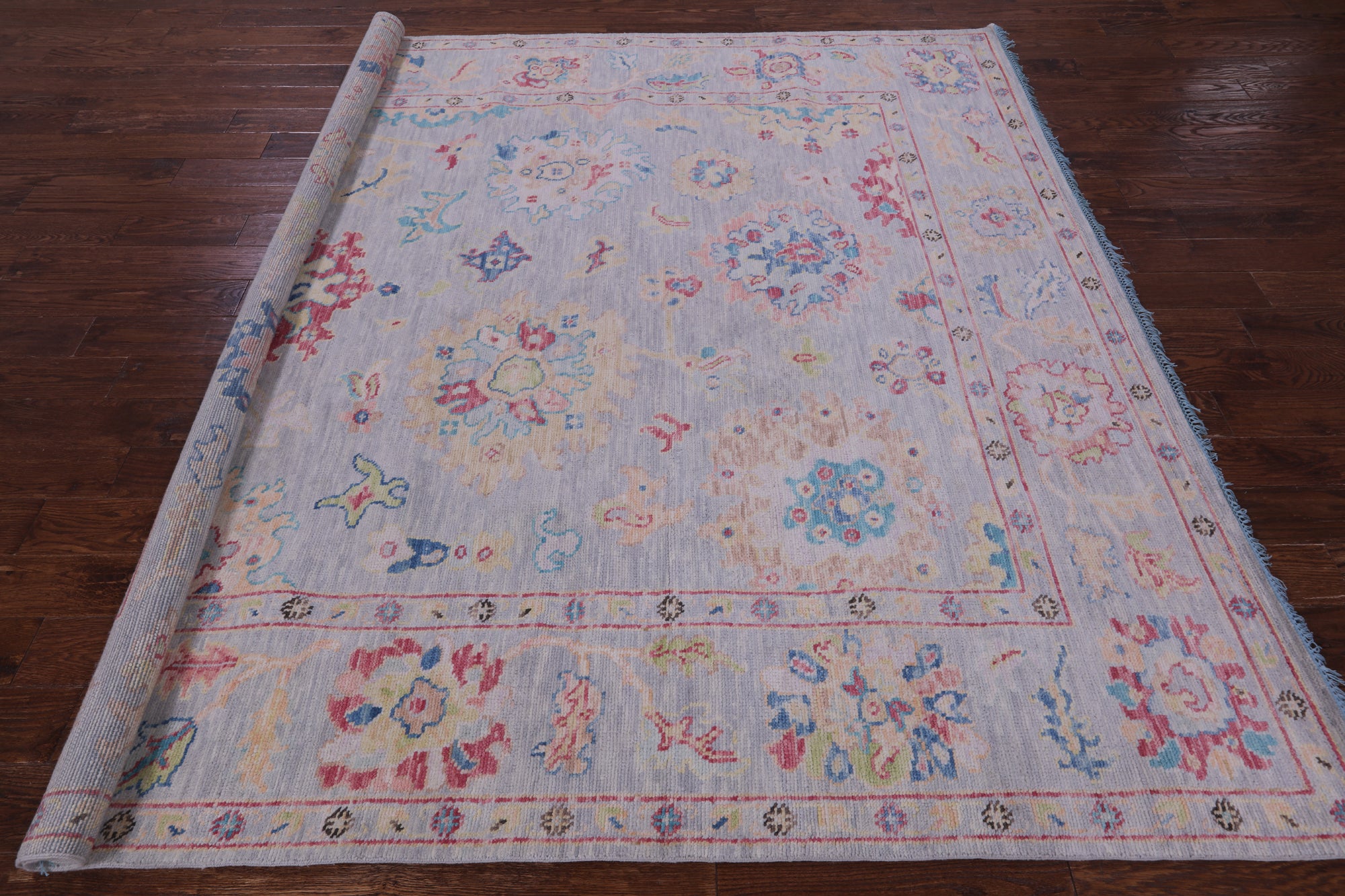 Grey Square Turkish Oushak Hand Knotted Wool Rug - 8' 1" X 8' 2" - Golden Nile
