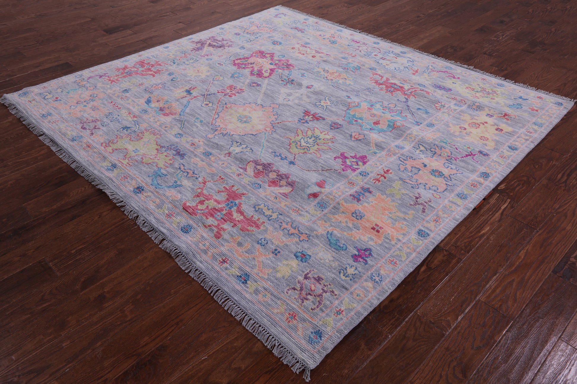 Grey Square Turkish Oushak Hand Knotted Wool Rug - 7' 6" X 8' 2" - Golden Nile