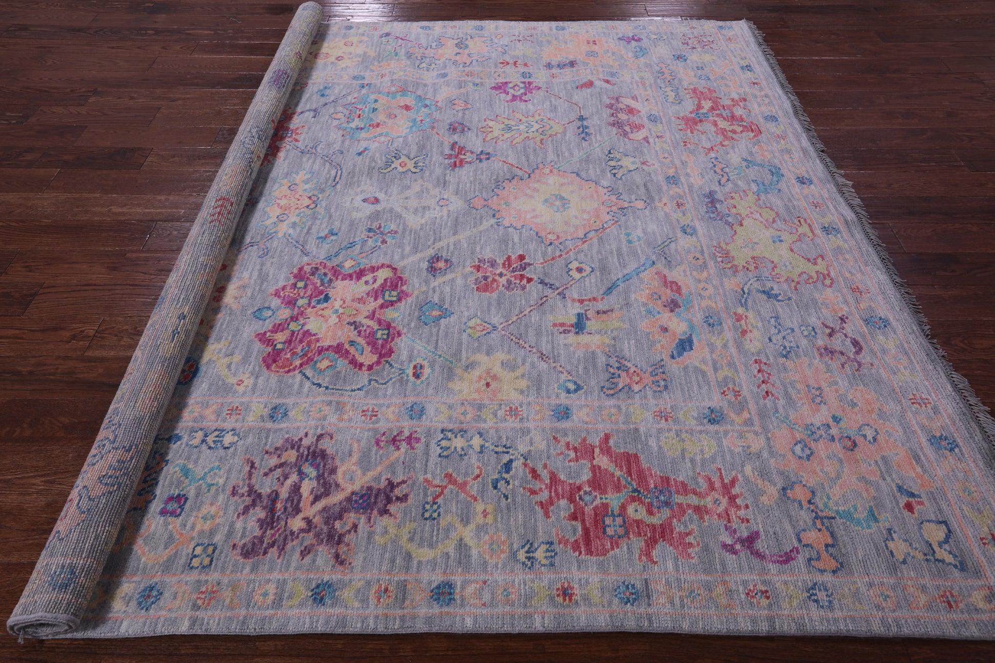 Grey Square Turkish Oushak Hand Knotted Wool Rug - 7' 6" X 8' 2" - Golden Nile