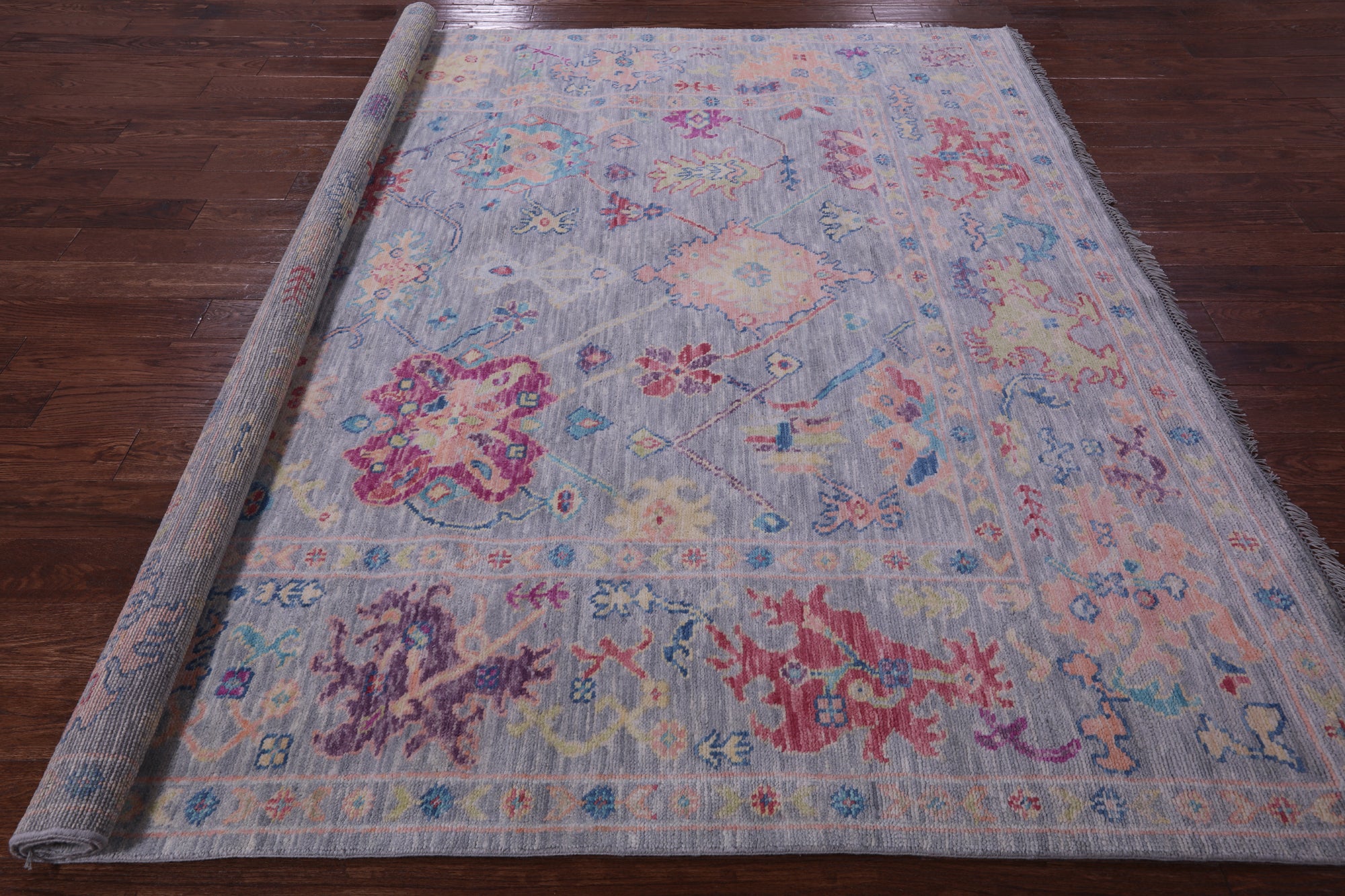 Grey Square Turkish Oushak Hand Knotted Wool Rug - 7' 6" X 8' 2" - Golden Nile