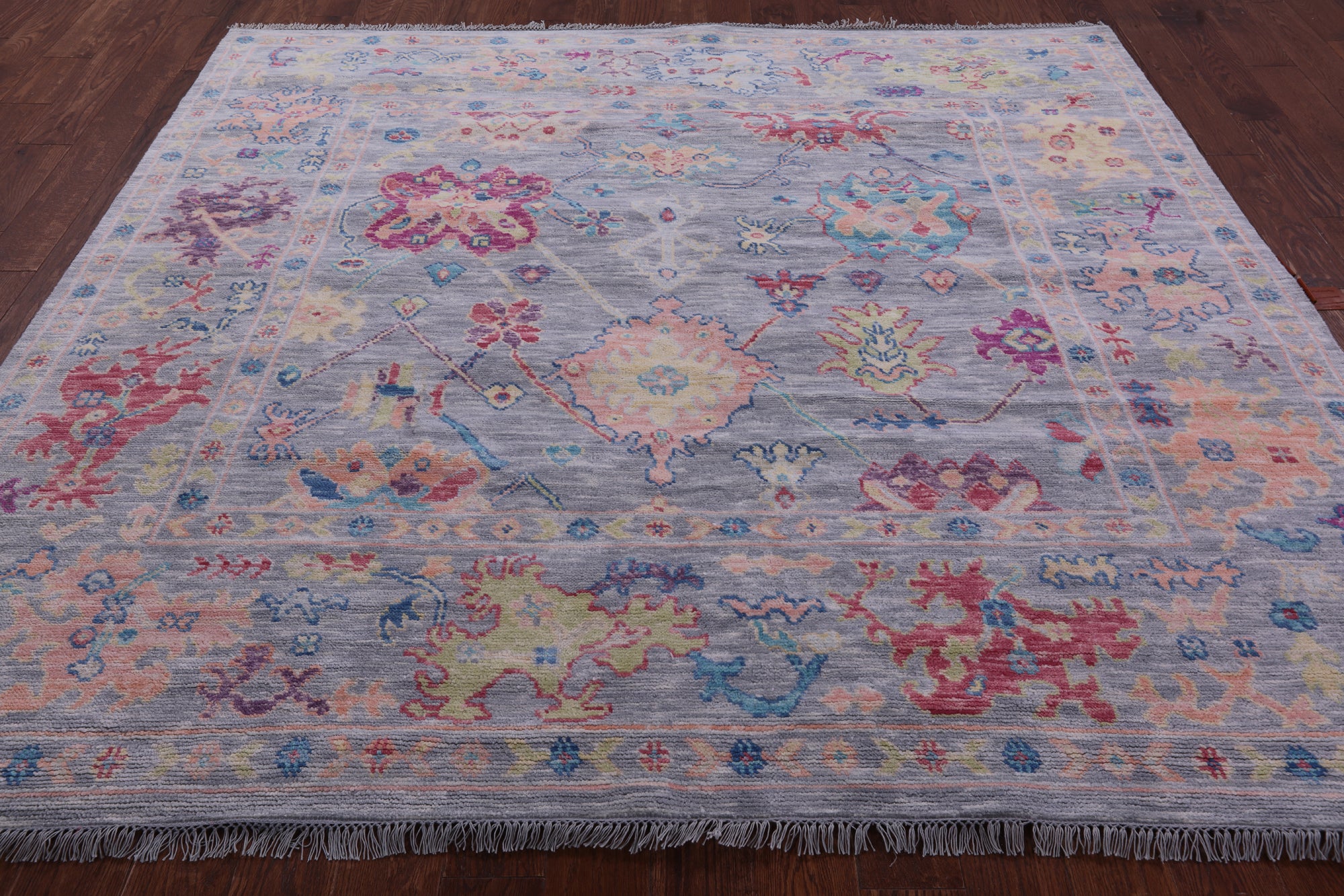 Grey Square Turkish Oushak Hand Knotted Wool Rug - 7' 6" X 8' 2" - Golden Nile