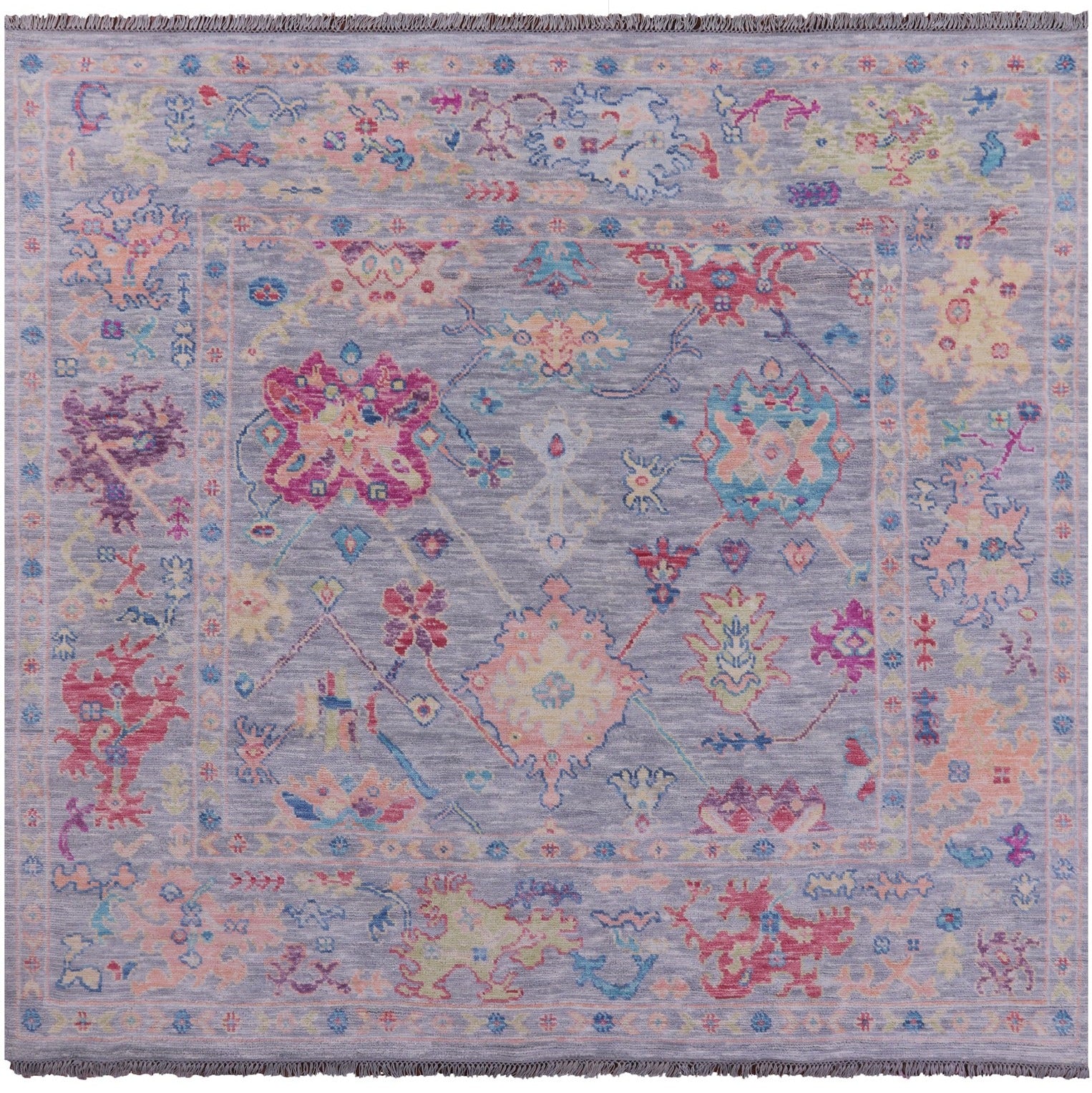 Grey Square Turkish Oushak Hand Knotted Wool Rug - 7' 6" X 8' 2" - Golden Nile