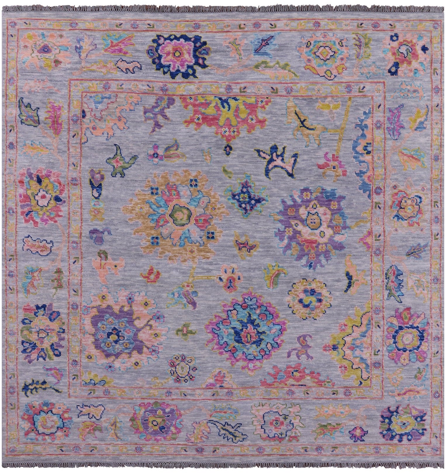 Grey Square Turkish Oushak Hand Knotted Wool Rug - 8' 1" X 8' 2" - Golden Nile