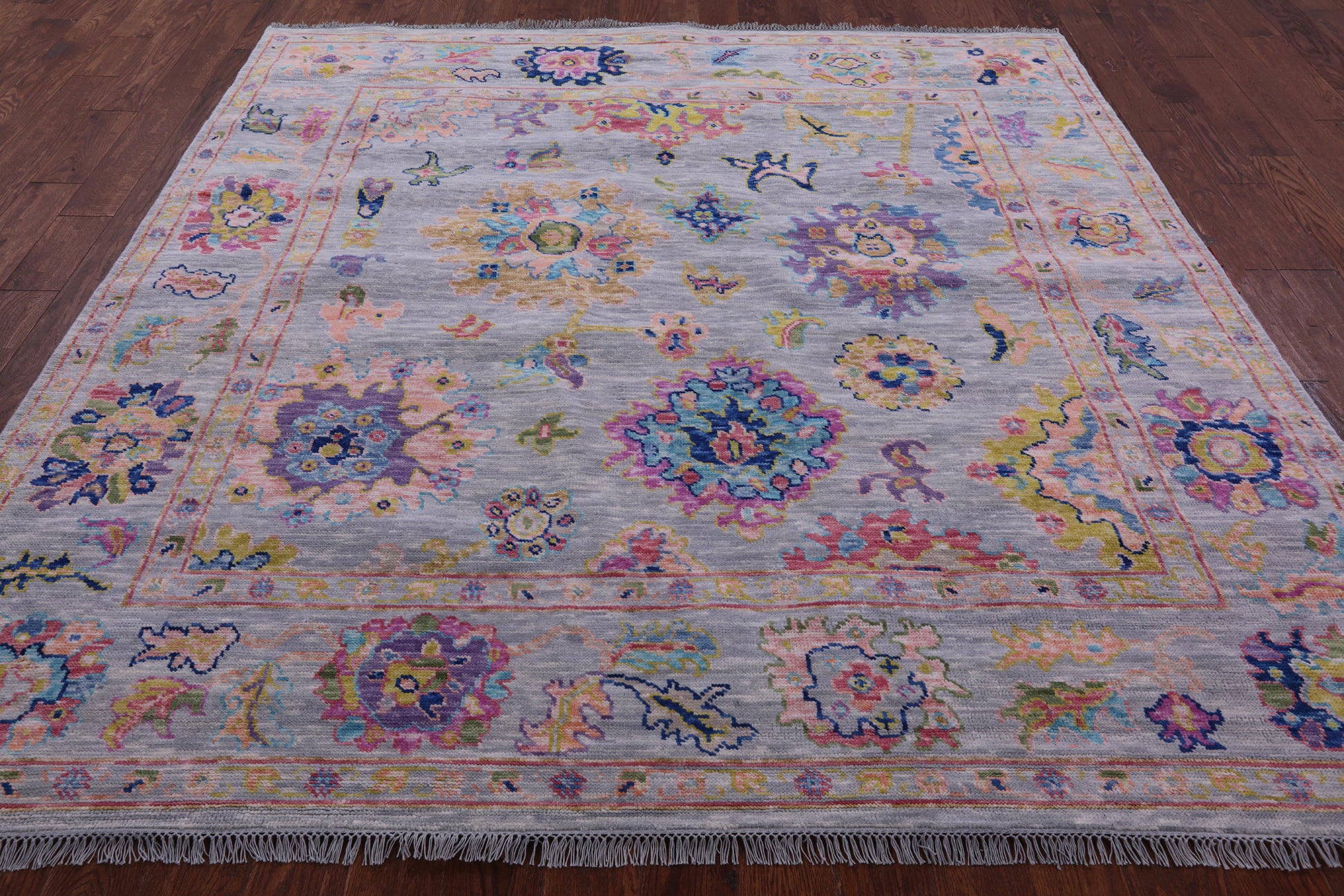 Grey Square Turkish Oushak Hand Knotted Wool Rug - 8' 1" X 8' 2" - Golden Nile