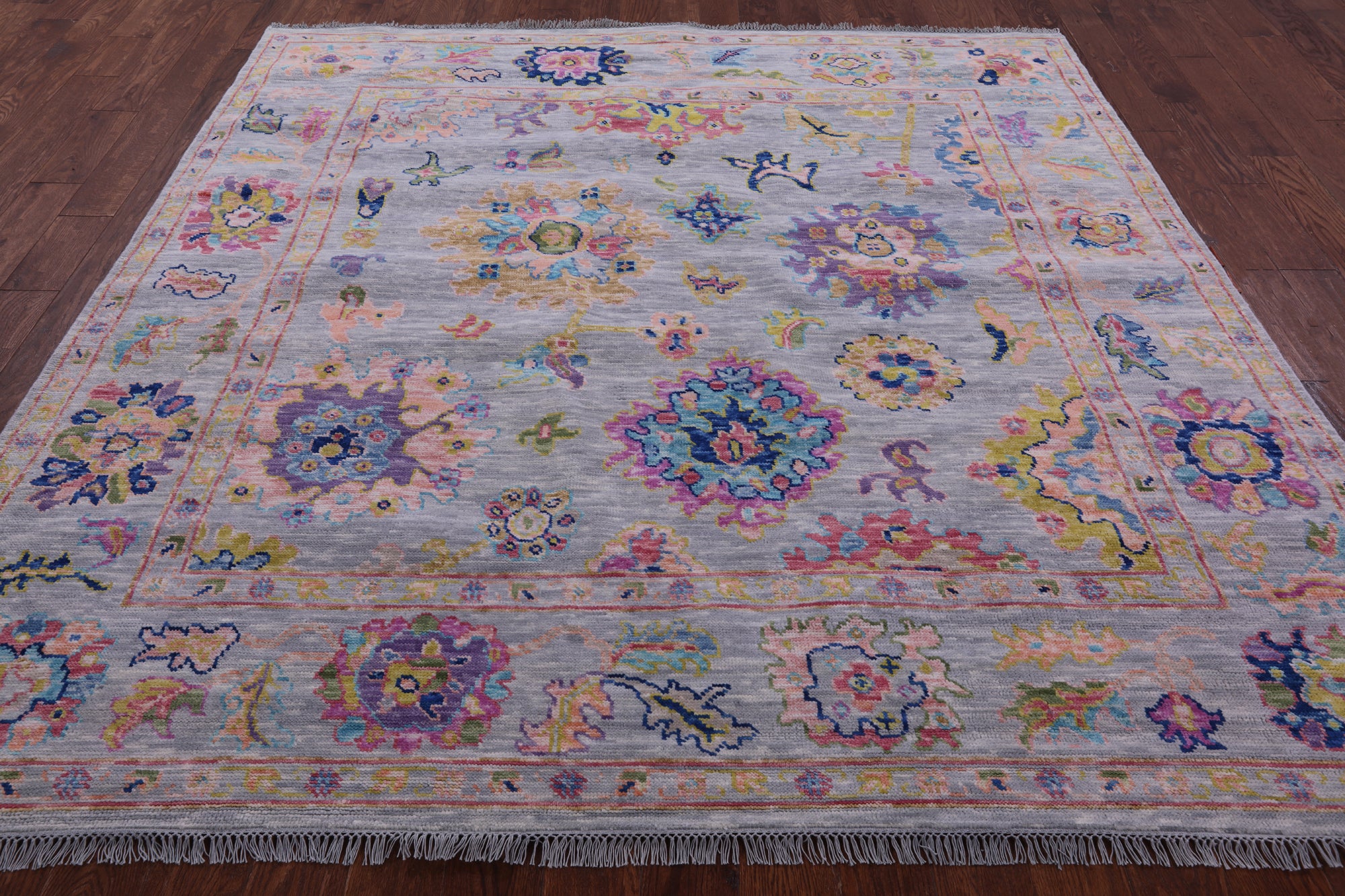 Grey Square Turkish Oushak Hand Knotted Wool Rug - 8' 1" X 8' 2" - Golden Nile