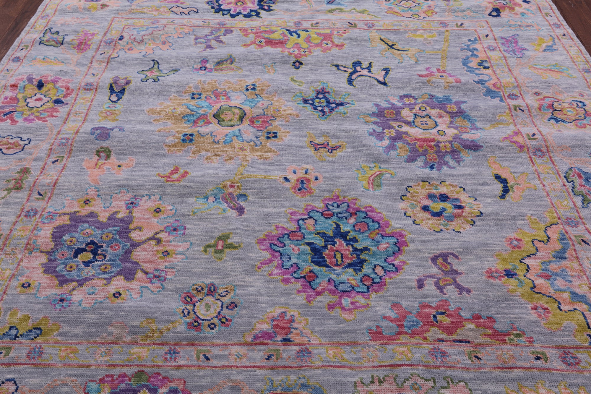 Grey Square Turkish Oushak Hand Knotted Wool Rug - 8' 1" X 8' 2" - Golden Nile