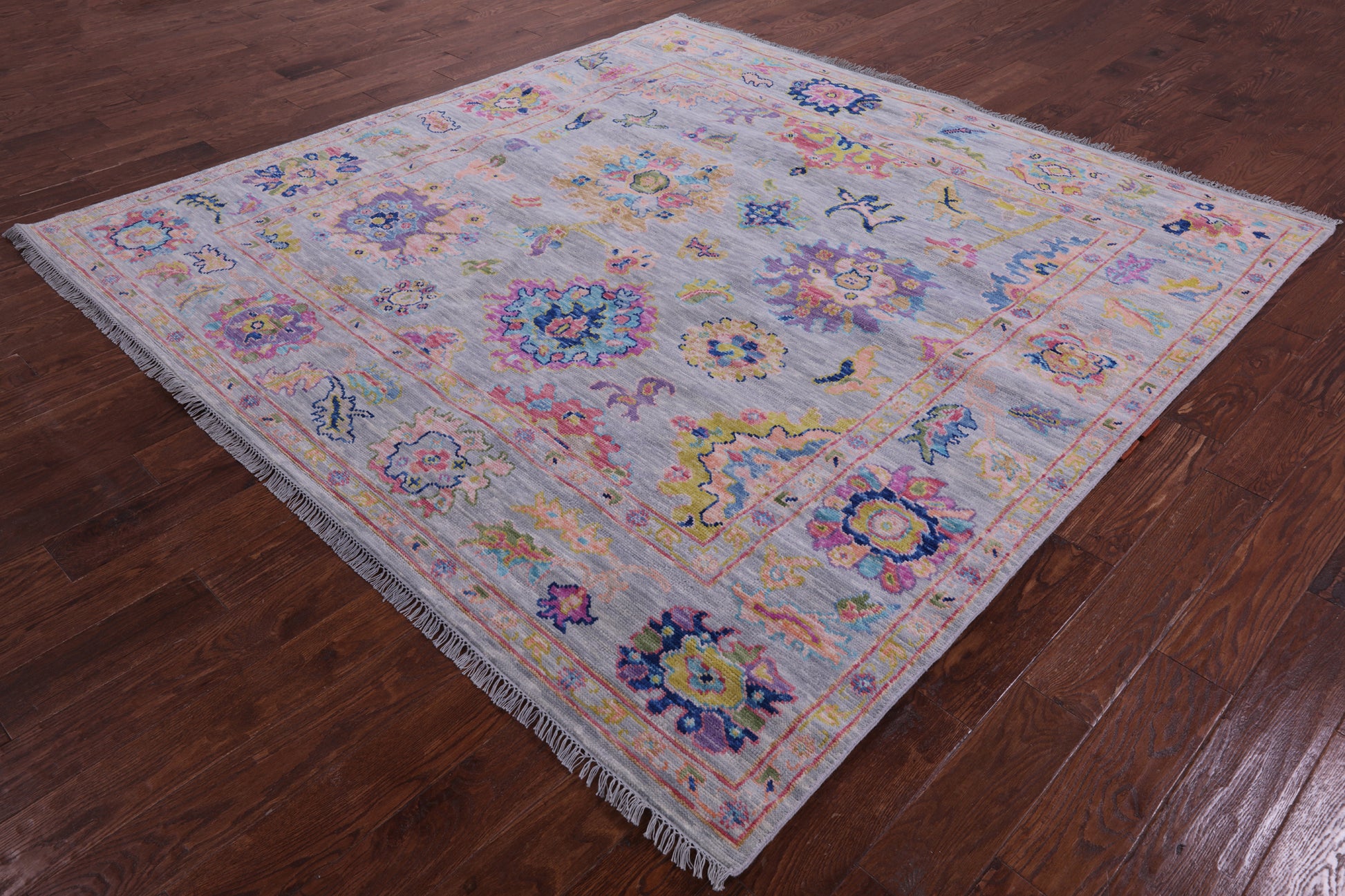 Grey Square Turkish Oushak Hand Knotted Wool Rug - 8' 1" X 8' 2" - Golden Nile