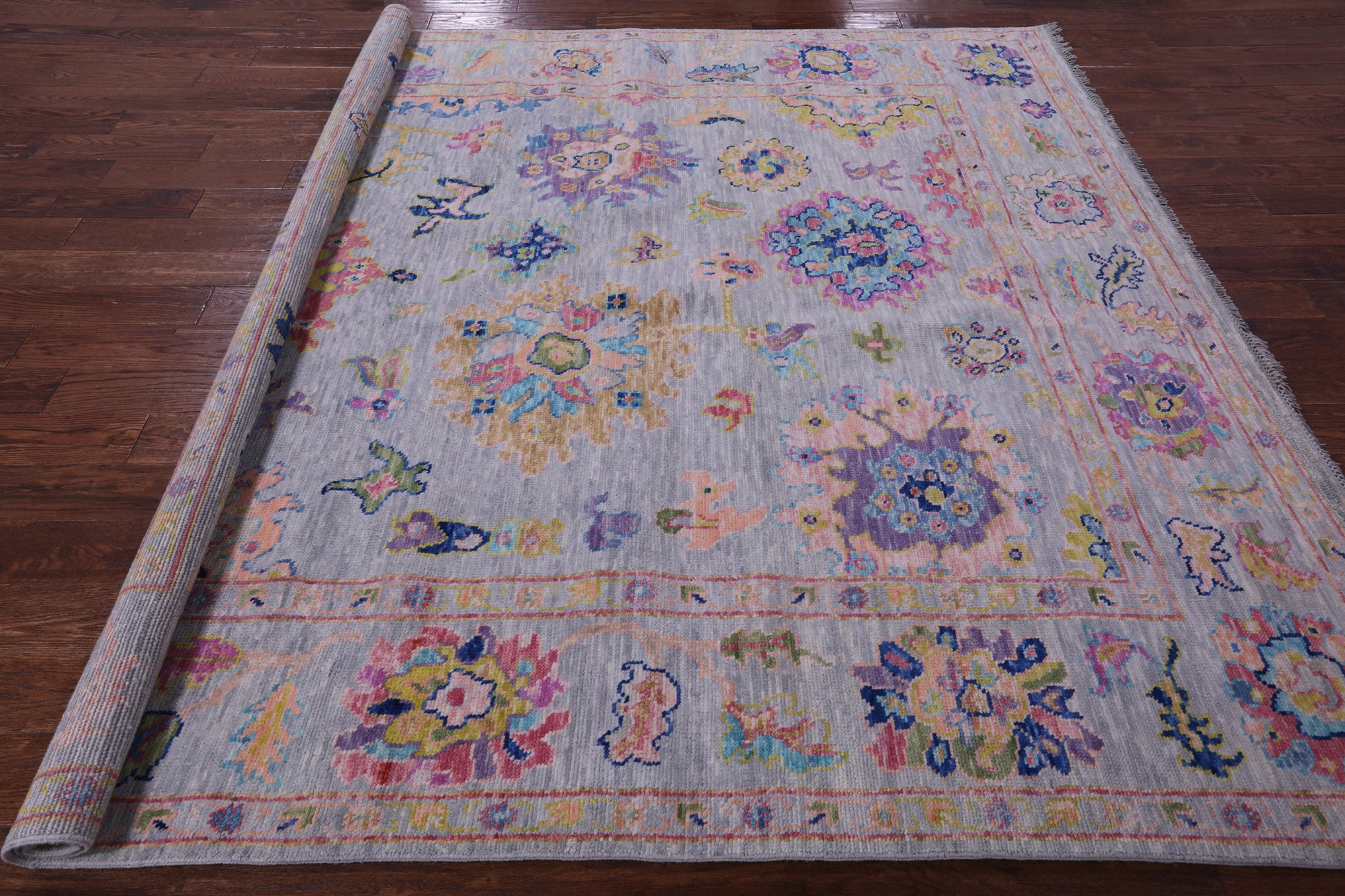 Grey Square Turkish Oushak Hand Knotted Wool Rug - 8' 1" X 8' 2" - Golden Nile