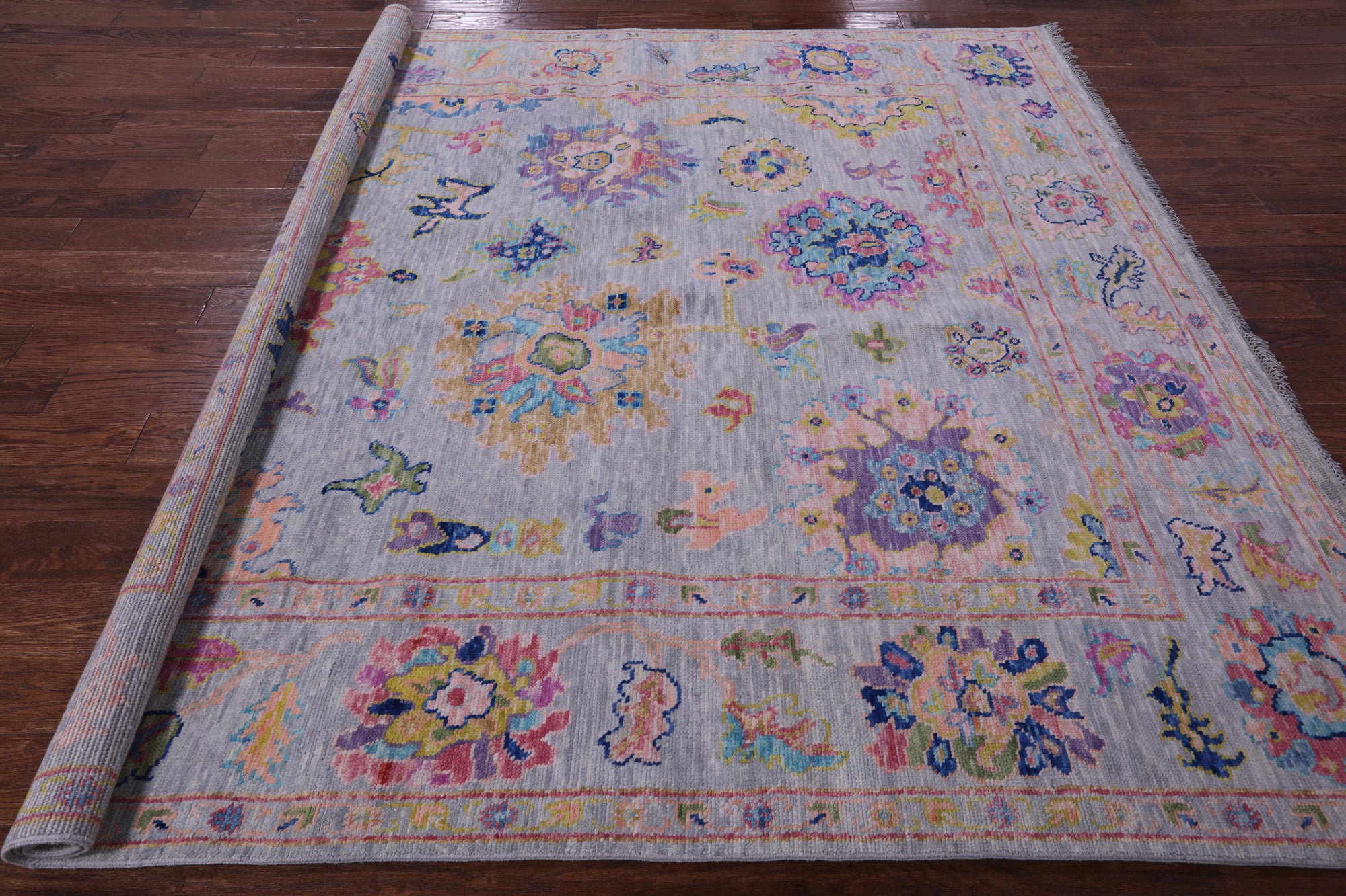 Grey Square Turkish Oushak Hand Knotted Wool Rug - 8' 1" X 8' 2" - Golden Nile