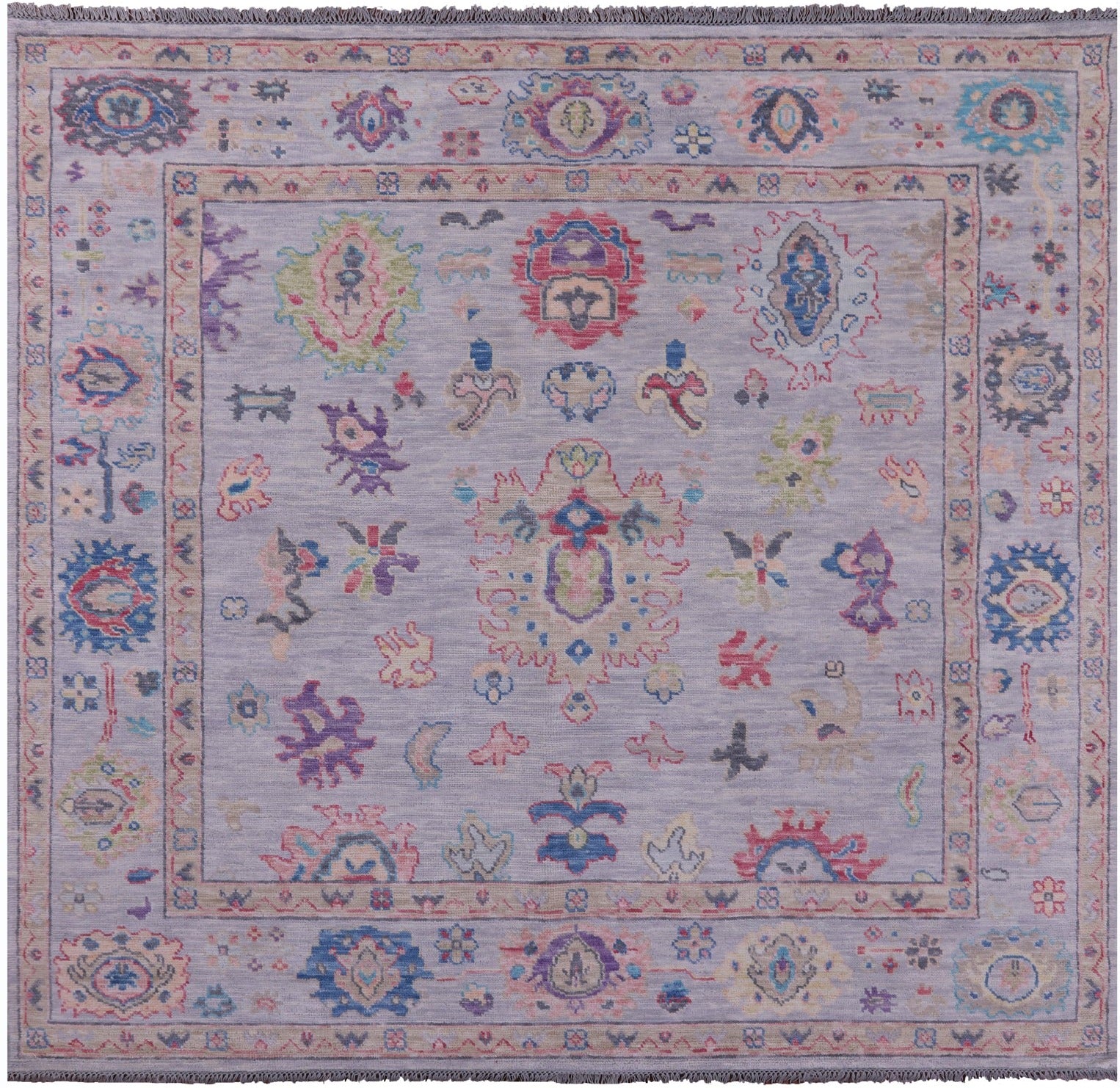 Grey Square Turkish Oushak Hand Knotted Wool Rug - 7' 9" X 8' 2" - Golden Nile