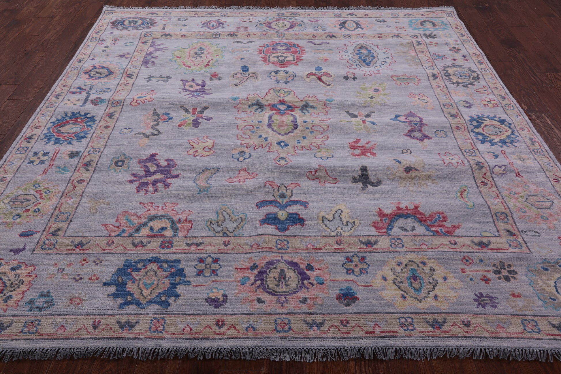 Grey Square Turkish Oushak Hand Knotted Wool Rug - 7' 9" X 8' 2" - Golden Nile